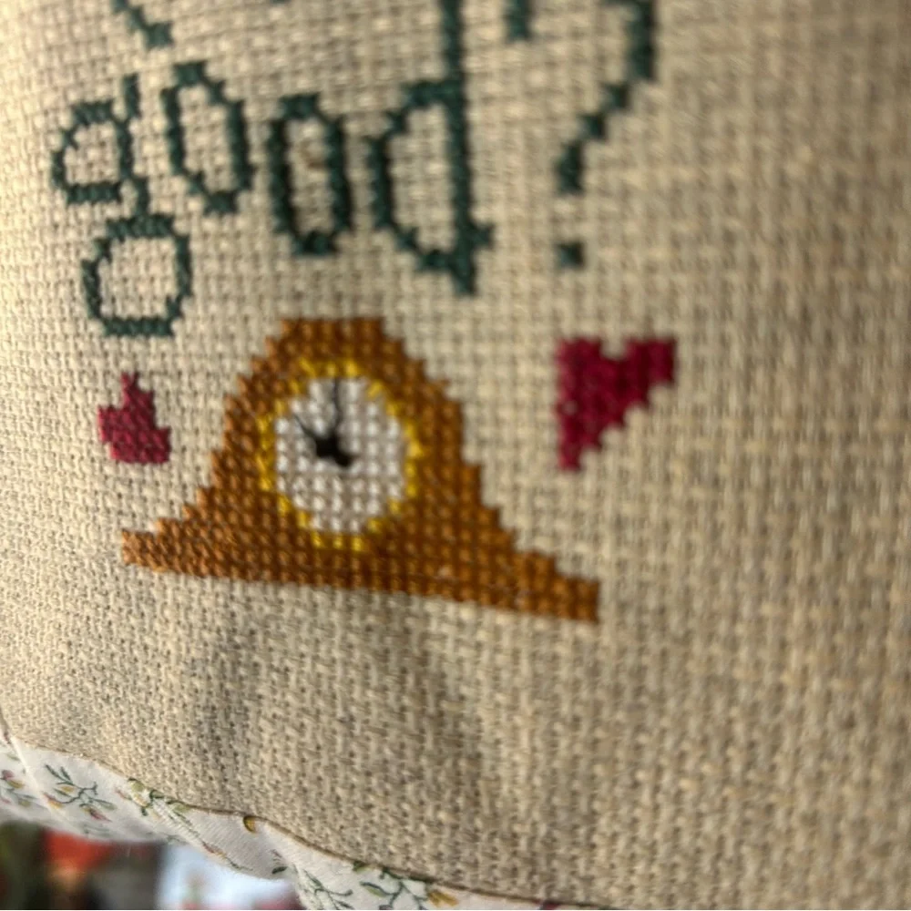 Handmade decor hang pillow Is it too late to be good? Cross-stitch Christmas